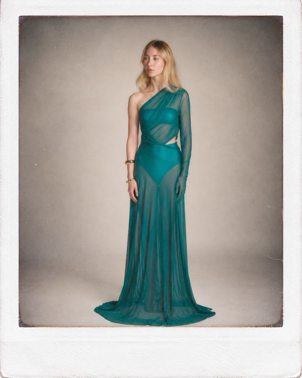 AQUA ONE-SHOULDER DRESS
