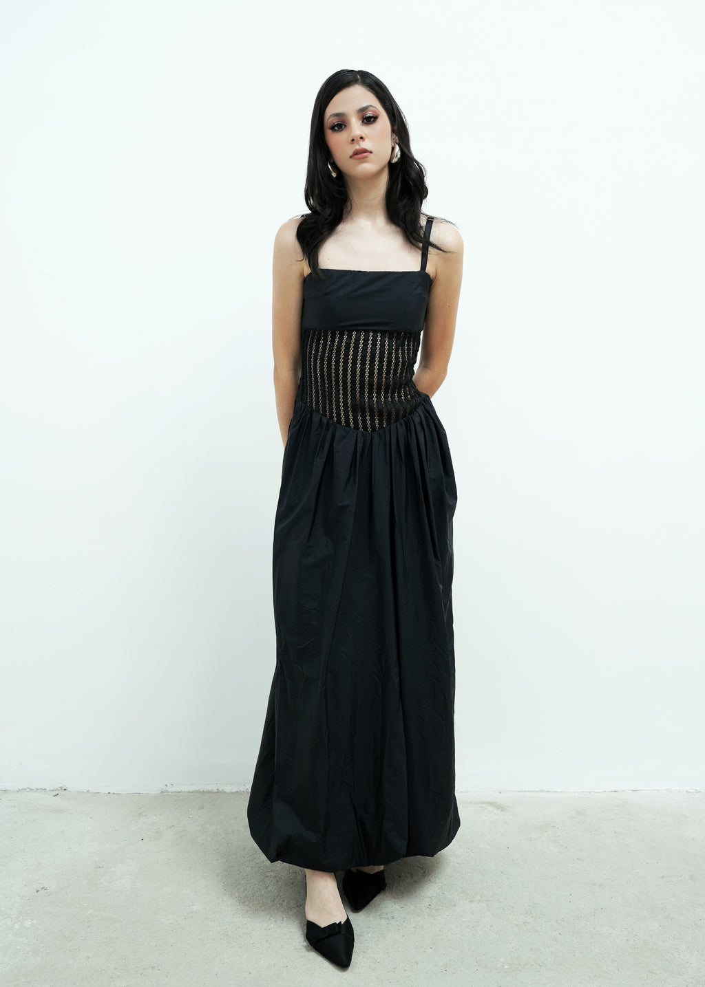 BALLOON MESH MAXI DRESS