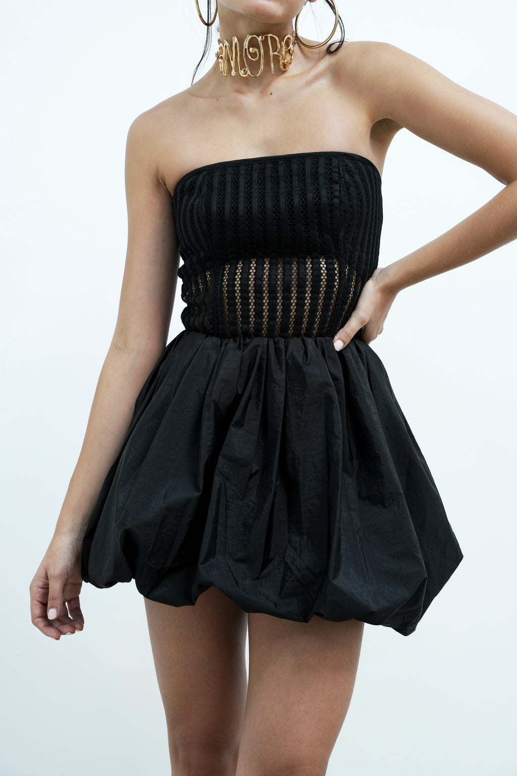 BALLOON MESH MINI DRESS