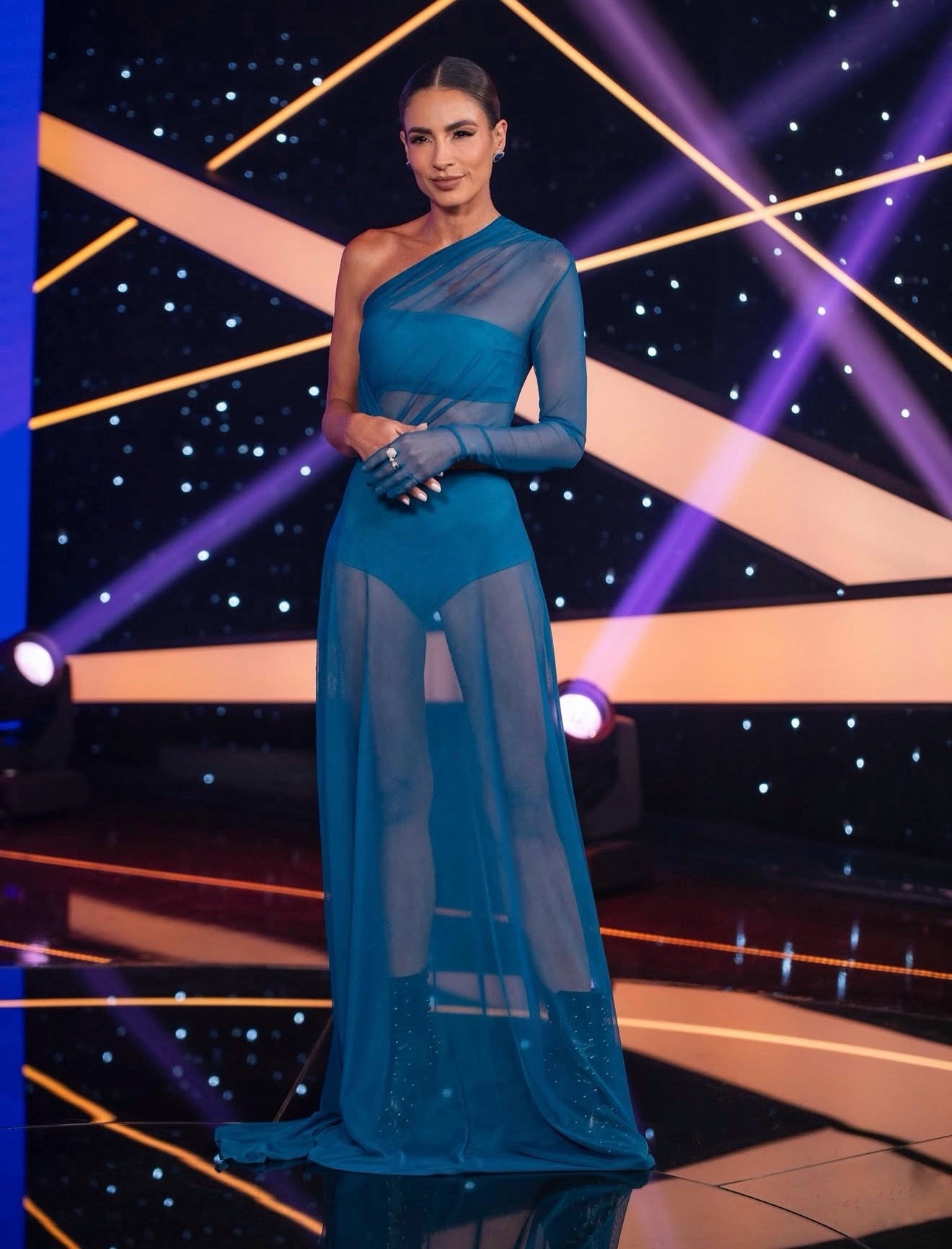 AQUA ONE-SHOULDER DRESS
