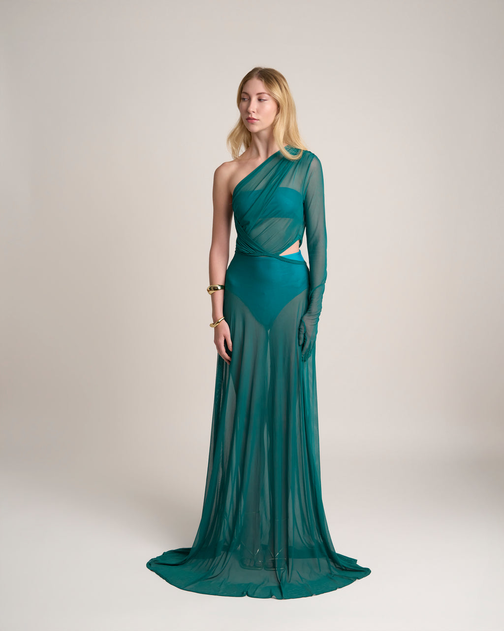 AQUA ONE-SHOULDER DRESS