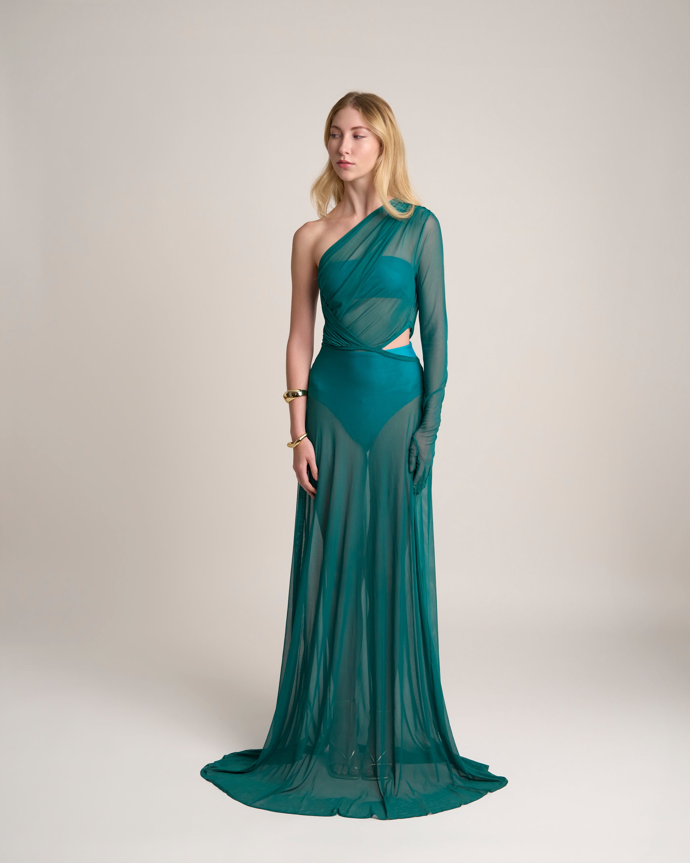 AQUA ONE-SHOULDER DRESS