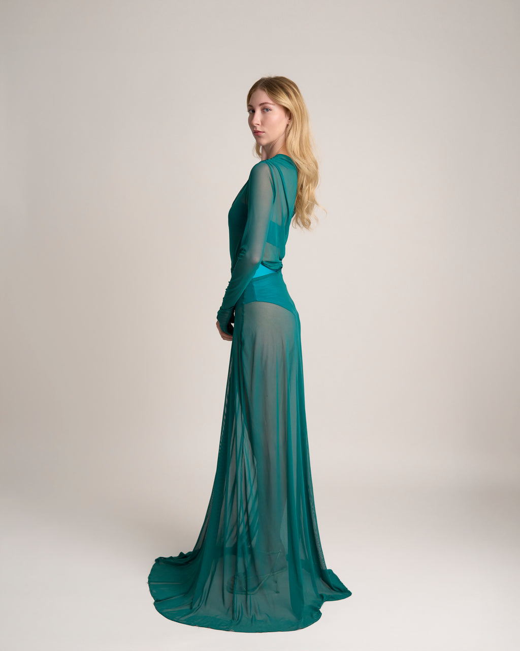 AQUA ONE-SHOULDER DRESS