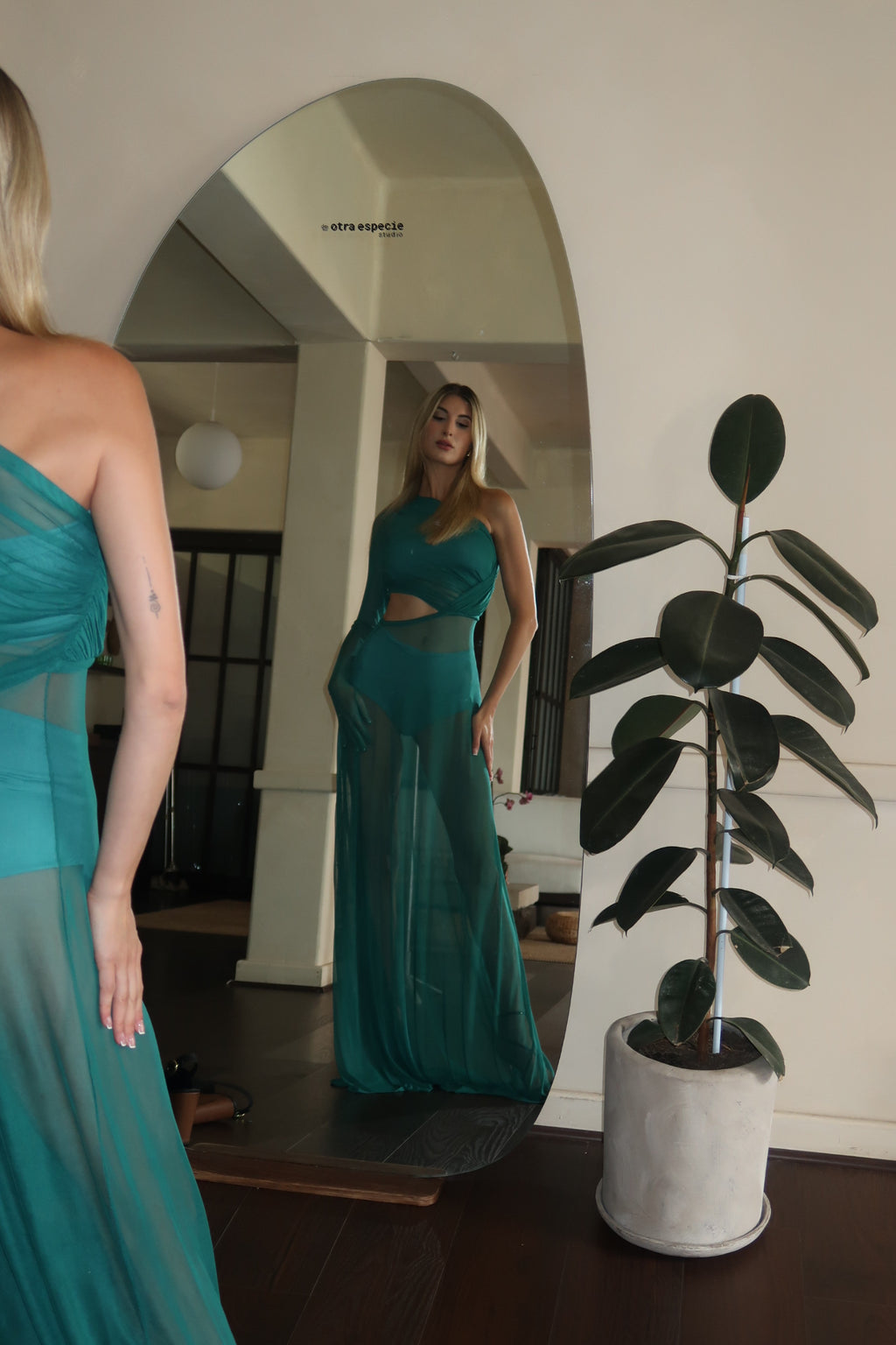 AQUA ONE-SHOULDER DRESS