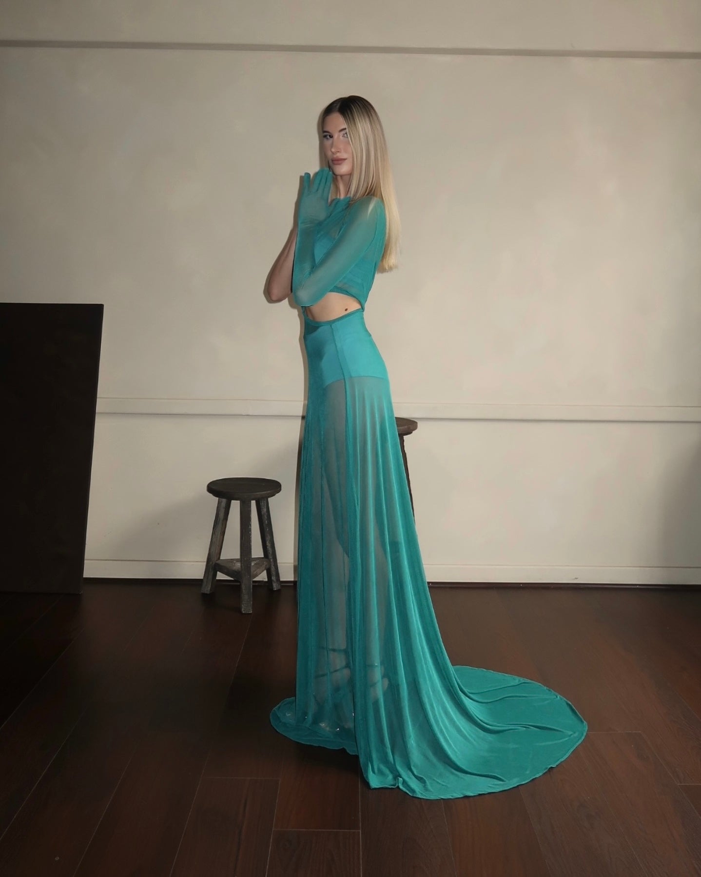 AQUA ONE-SHOULDER DRESS