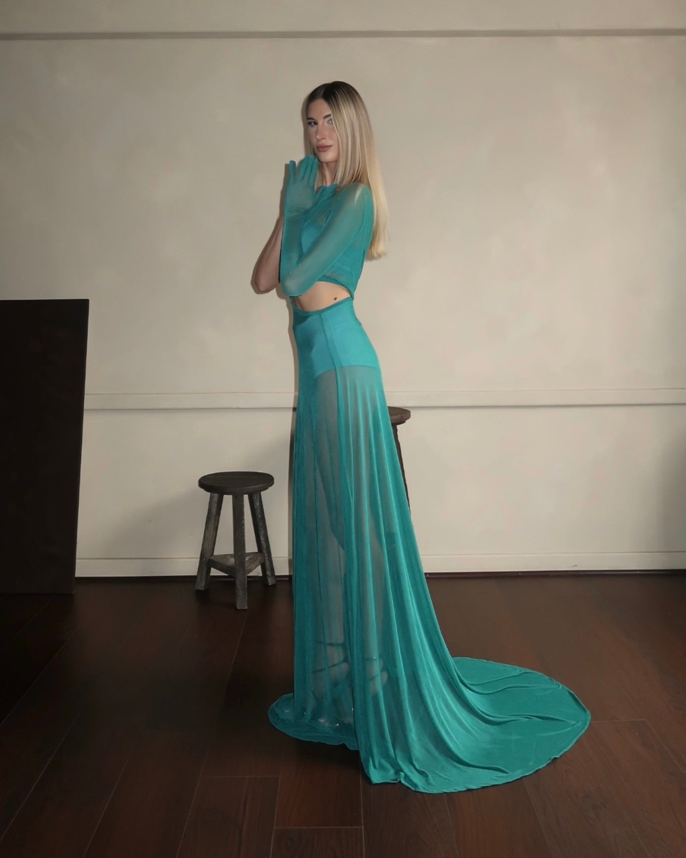 AQUA ONE-SHOULDER DRESS