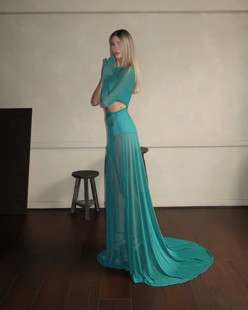 AQUA ONE-SHOULDER DRESS