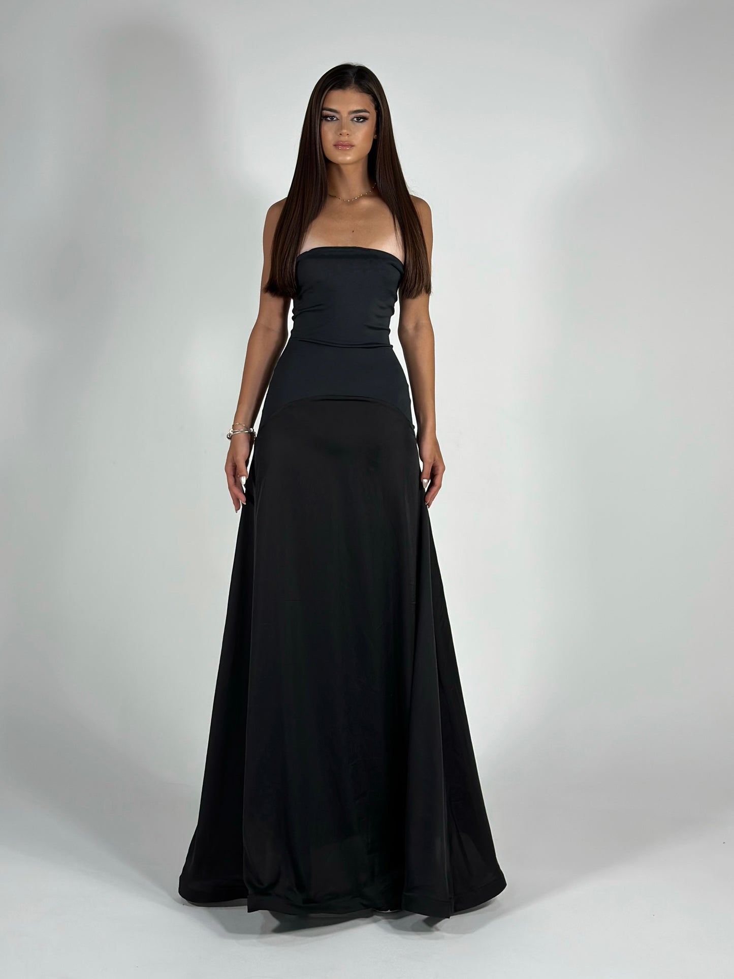 BLACK TWO SATIN DRESS