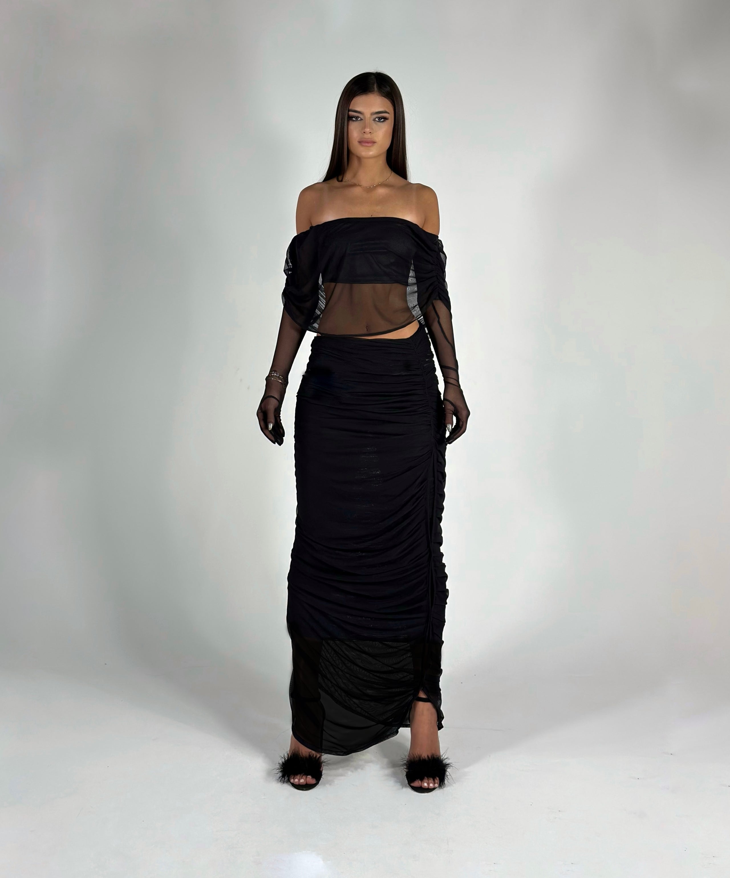 BLACK NON SEE THROUGH SKIRT